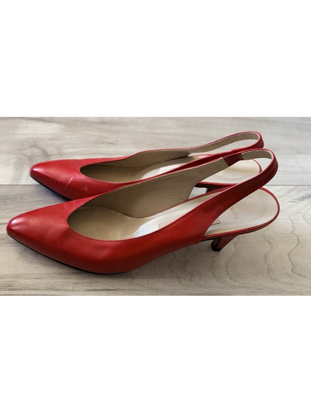 Red Leather Slingback Kitten Heel Pumps - Women's